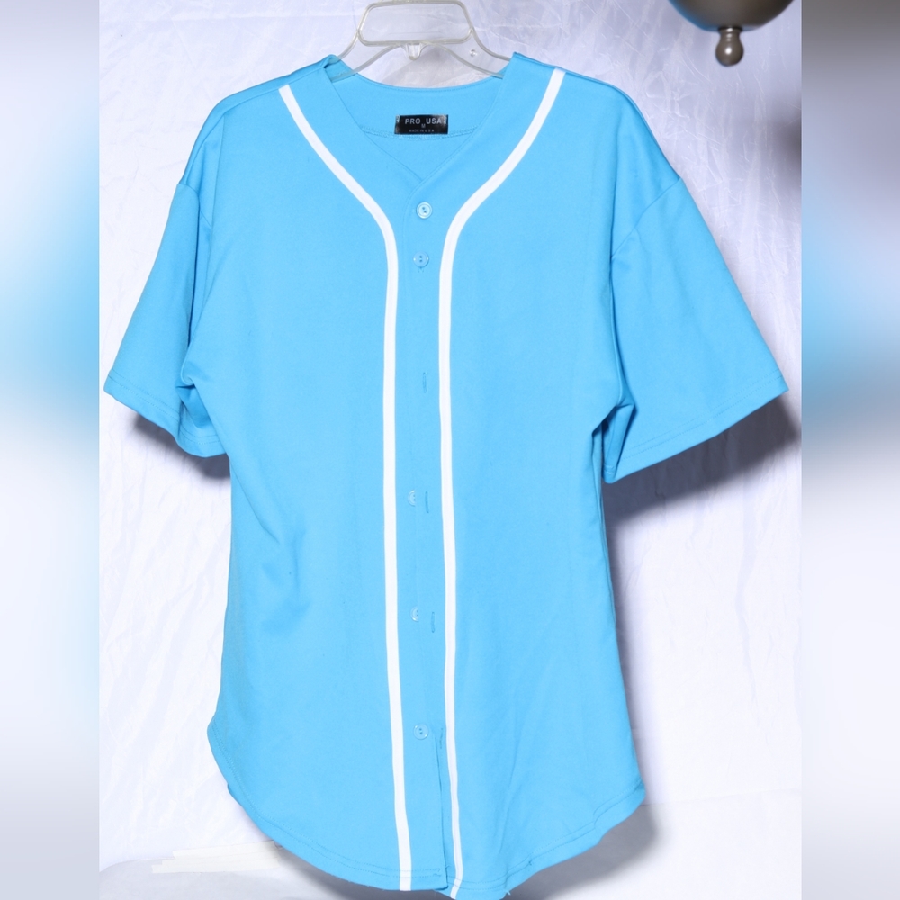 Unisex blue baseball button up